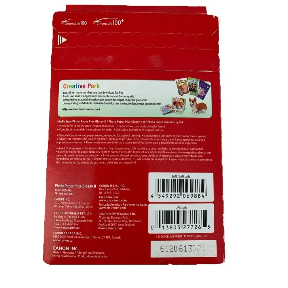 Genuine Canon Inkjet Photo Paper Plus Glossy II 4x6 PP-301, 100 Sheets Brand NEW